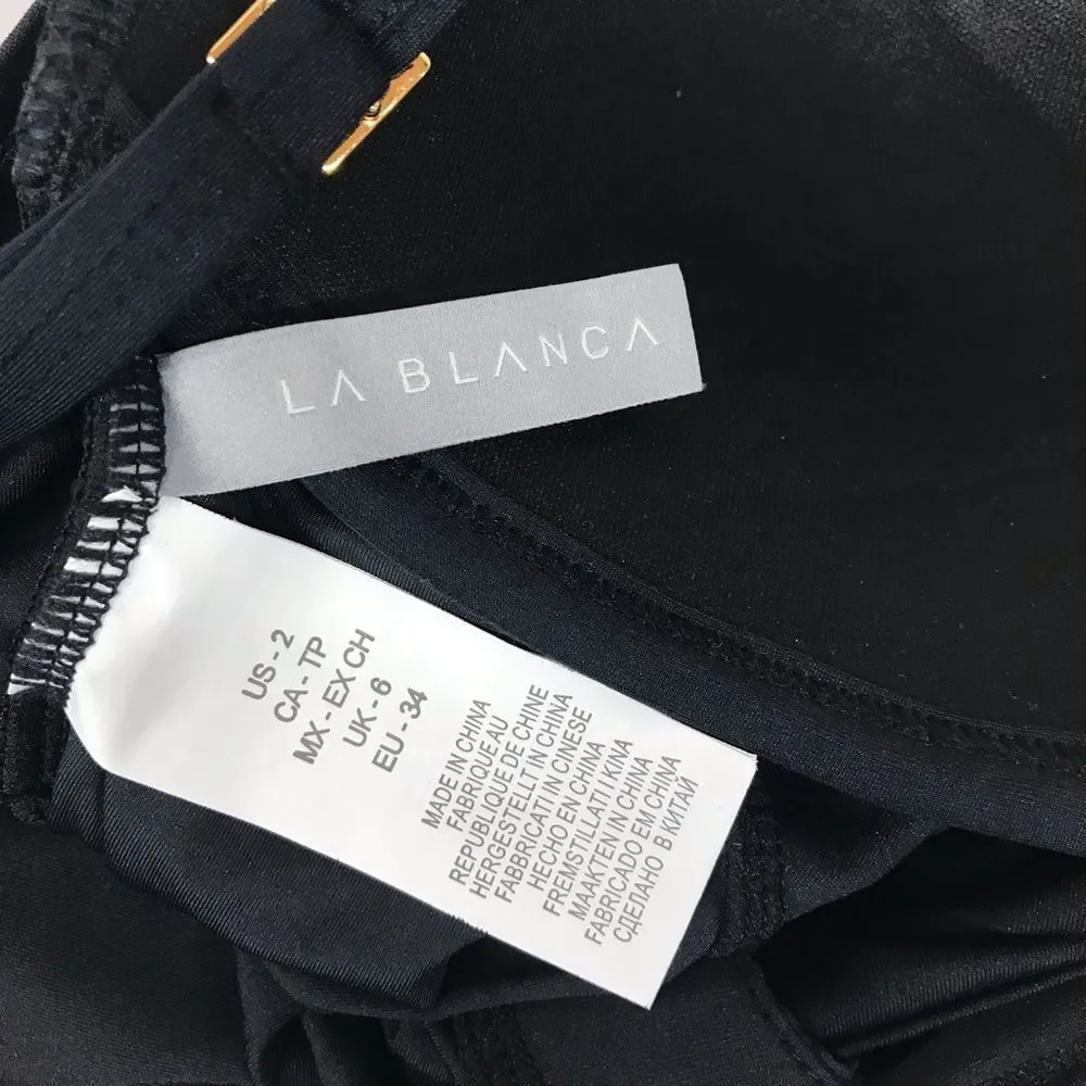 LA BLANCA Classic Black Ruched One Piece Swimsuit Cutout Twist Front Size‎ 2 New